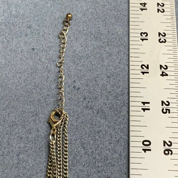 Swirl Round Pendant Necklace 18 In Red Enamel Rhinestone Gold Double Chain Retro - Picture 6 of 6